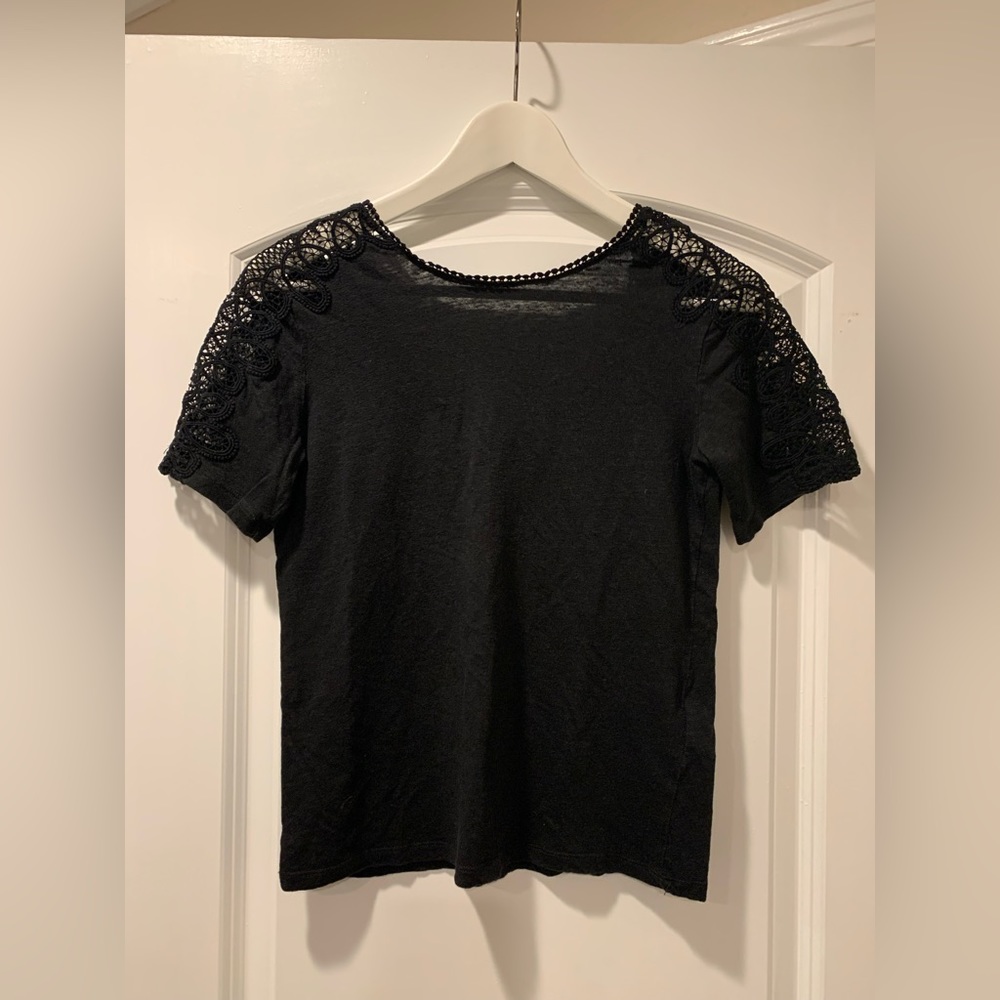 Sandro black Tee with crochet sleeve